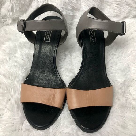 VINTAGE TopShop Leather Heels Gray and Tan. EUC. - Picture 1 of 6
